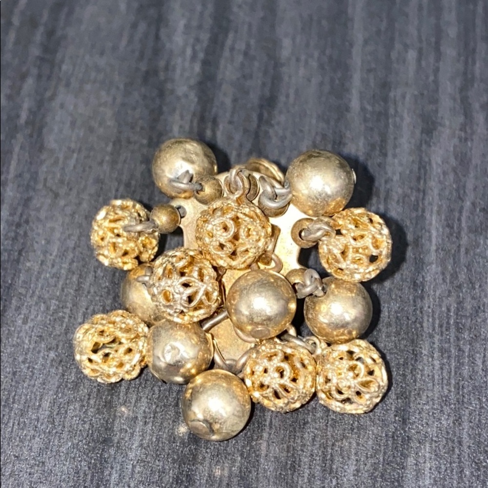 Gold Tone Beads Dangle Clip On Earring